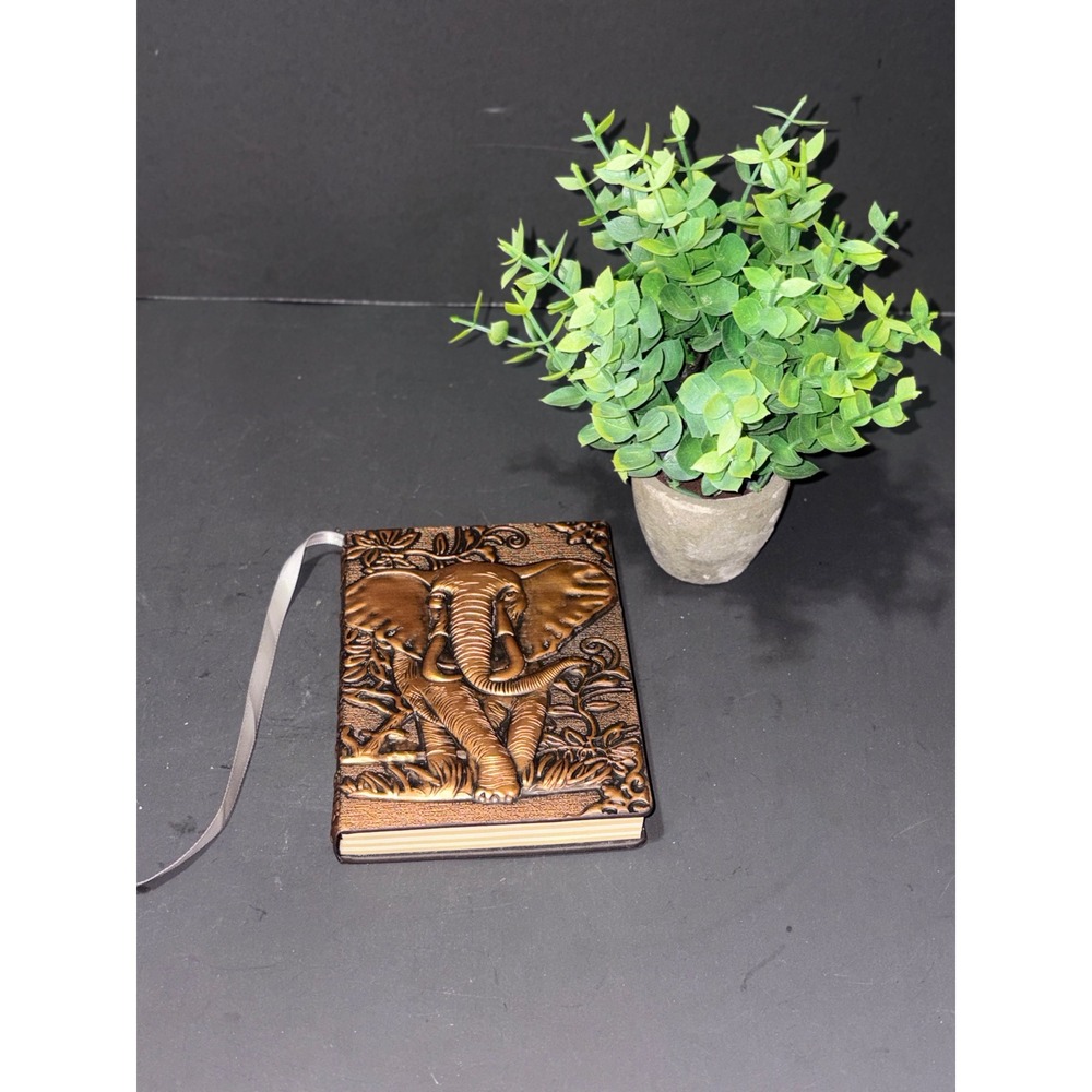 3D Embossed Elephant Journal Bronze Metallic Hardcover Lined Pocket Notebook 5x4